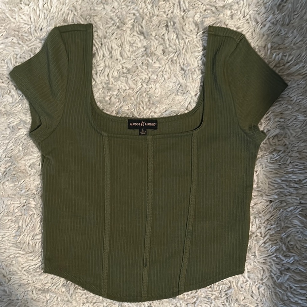 Army Green Square Neck Top. Almost Famous